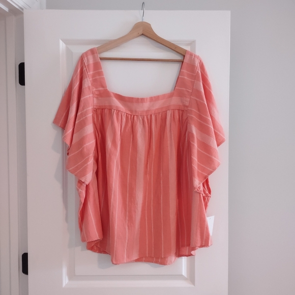 Sonoma Women's Plus Cotton Striped Boxy Flutter Shoulder Top NWT - Picture 2 of 13